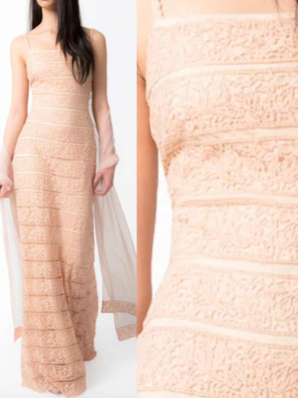 NWT Tadashi Shoji Banded Embroidered Lace Spaghetti Strap Slip Gown Dress size 6
